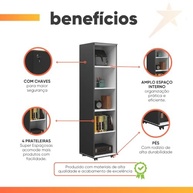 Armário Multiuso com Chave e Rodízios para Escritório - 1 Porta Lune (Preto) - imagem 4