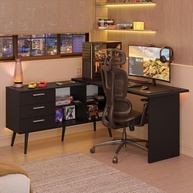 Escrivaninha Em L Mesa Gamer com 3 Gavetas - Design Moderno e Espaçoso para Home Office - imagem 2