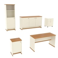 Conjunto Escritório Office Berlin - Escrivaninha + Balcões + Gaveteiro em Off White/Naturale - imagem 4