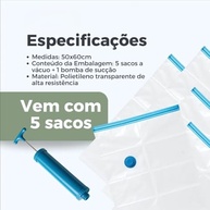 Kit 5 Sacos à Vácuo 50x60 cm com Bomba Manual - Organize e Economize Espaço com Proteção Total - imagem 3