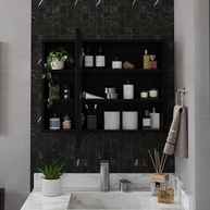 Espelheira para Banheiro com Nichos e Armário Aéreo com Espelho – Organização Moderna e Estilo (Preto) - imagem 5