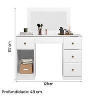 Penteadeira com Espelho LED Camarim Sonhos 5 Gavetas 1 Porta Branco - Design Moderno com Iluminação - imagem 4