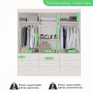 Guarda-Roupa Casal 3 Portas 9 Gavetas com Espelho - Design Moderno e Ampla Organização - imagem 5