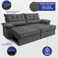 Sofá Retrátil e Reclinável 2,10m com Molas e Espuma D33 Thunder Velusoft Cinza - Conforto Premium com Design Moderno - imagem 4