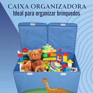 Baú de Brinquedos Azul 60x40 cm | Caixa Organizadora Montável Estampada para Quarto Infantil - imagem 5