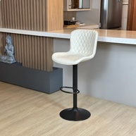 Banqueta Alta Giratória com Encosto em Couro PU – Estilo e Conforto Moderno para Cozinha e Bar (Bege) - imagem 2