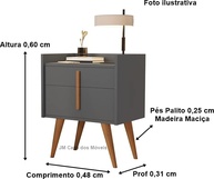 Mesa de Cabeceira Onix 1188 com Porta e Gaveta - Estilo Retrô com Pés Palito - imagem 2