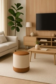 Kit 2 Puffs Redondos Decorativos em Linho e Courino – Estilo e Conforto para sua Casa - imagem 5