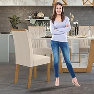 Conjunto 6 Cadeiras Estofadas Apogeu Móveis Lopas Amêndoa Clean/Linho Rinzai Bege - Conforto e Estilo para sua Sala de Jantar - imagem 2