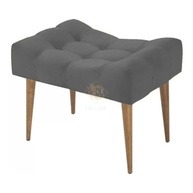 Puff Banco Estofado Capitonê Cinza Escuro com Pés de Madeira - Assento Decorativo Versátil para Sala, Quarto e Hall - imagem 2