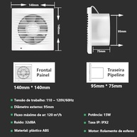 Ventilador Exaustor de Parede para Banheiro 100/150mm Bivolt com Grade Branca - imagem 4
