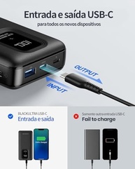 Power Bank 20000mAh: Carregamento Rápido 22.5W USB-C PD3.0 QC4.0 | Bateria Externa Universal - Preto - imagem 4