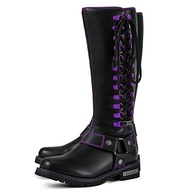 Botas de motociclista femininas com detalhes de zíper e renda, botas pretas de motociclista com salto, design clássico de arreio, cano médio - imagem 5