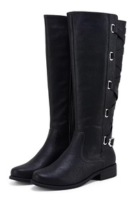 Syktkmx Botas femininas de cano alto para motociclista de inverno com cadarço e salto baixo, 1 preto, 39 - imagem 5