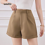 Shorts Lovito Casual em Damasco com Bolso Plissado - Estilo e Conforto Feminino - imagem 2