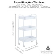 Carrinho Organizador Multiuso Gala Evolux com Rodinhas em Ferro Branco – Solução Inteligente para Armazenamento e Mobilidade - imagem 4