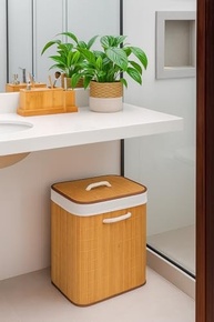 Cesto de Roupa Suja em Bambu com Tampa e Forro Removível - Design Moderno e Sustentável para Lavanderia e Quarto - imagem 3