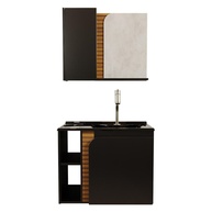 Gabinete de Banheiro Lotus com 2 Portas, Espelheira e Cuba em Preto Fosco com Acabamento Ripa 3D - imagem 1
