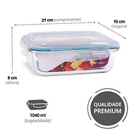 Kit 4 Potes de Vidro Retangular com Tampa Hermética 1040ml Azul - Frescor e Segurança na Cozinha - imagem 4