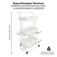 Carrinho Organizador Fruteira Multiuso 3 Prateleiras com Alça e Rodízios Branco - imagem 4