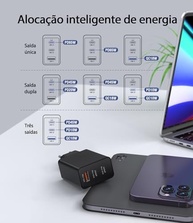 Carregador USB-C 65W 3 Portas: Carga Rápida para MacBook, iPhone 16/15, Galaxy e Mais + Cabo 2m - imagem 3