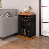 Aparador Bar Retrô com Adega para 4 Garrafas - Bandeja MDF Estilo Astúrias Preto/Cedro - imagem 4