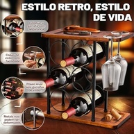 Suporte para 6 Garrafas de Vinho em Aço com 2 Suportes para Copos - Organizador de Mesa e Bancada para Adega - imagem 5