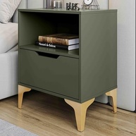 Mesa de Cabeceira com Gaveta e Nicho - Design Industrial Moderno Verde e Pé Dourado - imagem 3