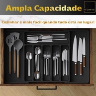 Porta Talheres Ajustável com 8 Divisórias - Organizador de Gaveta Preto para Cozinha - imagem 4