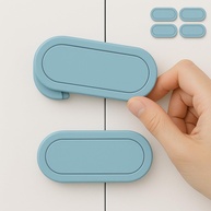 Kit com 4 Travas de Segurança Sem Furos para Portas e Gavetas Azul - Proteção Infantil e Pet - imagem 1