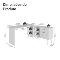 Escrivaninha Penteadeira de Canto com 3 Gavetas em Branco - Design Inteligente Madesa - imagem 3
