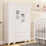 Guarda-Roupa de Bebê 4 Portas e 3 Gavetas Uli Móveis Peroba Branco Brilho – Organização e Estilo para o Quarto do Seu Pequeno - imagem 2