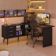 Escrivaninha Em L Mesa Gamer com 3 Gavetas - Design Moderno e Espaçoso para Home Office - imagem 1