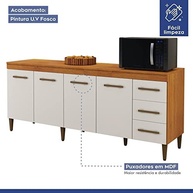 Balcão Atenas 4 Portas e 3 Gavetas Kaiki Móveis Nature/off White - Organização e Estilo para sua Cozinha - imagem 4