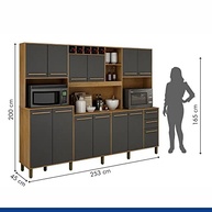 Armário para Cozinha 12 Portas 3 Gavetas Agata Valdemóveis Cinamomo/Grafite – Organização e Estilo em um Só Lugar - imagem 3