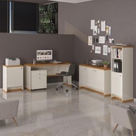 Conjunto Escritório Office Berlin - Escrivaninha + Balcões + Gaveteiro em Off White/Naturale - imagem 2