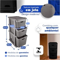 Gaveteiro Organizador Grande 3 Gavetas 15-15-22L em Plástico Resistente - Branco - imagem 3