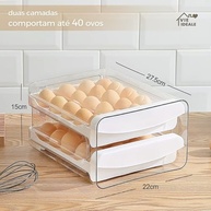 Porta-Ovos 2 Camadas Empilhável - 40 Ovos | Caixa Organizadora Transparente com Alças para Geladeira - imagem 3