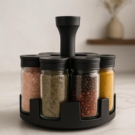 Porta Temperos Giratório 360° com 6 Potes de Vidro Premium - Tampa Dosadora Inteligente - imagem 2