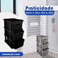 Gaveteiro Organizador Grande 3 Gavetas 15-15-22L em Plástico Resistente Juta RVS - Cinza - imagem 4