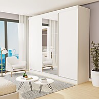 Guarda Roupa Casal Barcelona Branco com Espelho – 3 Portas e 4 Gavetas - imagem 1
