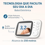 Babá Eletrônica com Câmera HD, Tela LCD 3.2", Visão Noturna, Áudio Bidirecional, Sem Wi-Fi, Monitor Bebê Seguro - imagem 4