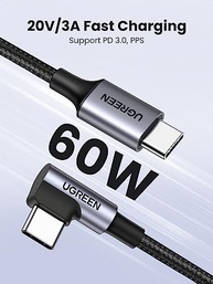 Cabo USB-C UGREEN Ângulo Reto 2M: Carregamento Rápido 60W PD para Samsung, Huawei, iPad e Mais - imagem 4