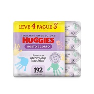 Huggies Lenços Umedecidos Rosto e Corpo - Limpeza Profunda com 99% de Remoção de Bactérias | 4 Pacotes com 48 Unidades - imagem 1