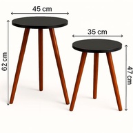 Kit 2 Mesas Cora de Canto Redondas com Pés Palito em MDF Preto – Ideal para Sala, Quarto e Escritório - imagem 3