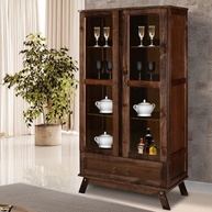 Cristaleira Roma em Pinus com Porta de Vidro Retrô - Estilo Imbuia Natural - imagem 2