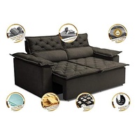 Sofá 3 Lugares Retrátil e Reclinável Cama Inbox Compact 1,80m Velusoft Café - Conforto e Estilo para sua Sala - imagem 5