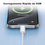 Cabo USB-C Profissional Indestrutível 2m: Carregamento 60W, Vídeo 4K e Transferência 20Gbps para iPhone 15/16/17 - imagem 5