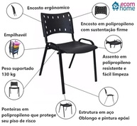 Kit 4 Cadeiras Empilháveis ISO Preto Base Aço - Conforto e Estilo para Comércio e Indústria - imagem 3