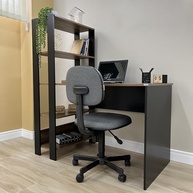 Escrivaninha com Estante Lateral MATCH - Design Industrial Moderno em Preto/Pinho - imagem 3
